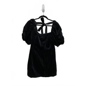 Pilcro Anthropologie NWT Black Corduroy Puff Sleeve Mini Dress w/ Tie Back Small